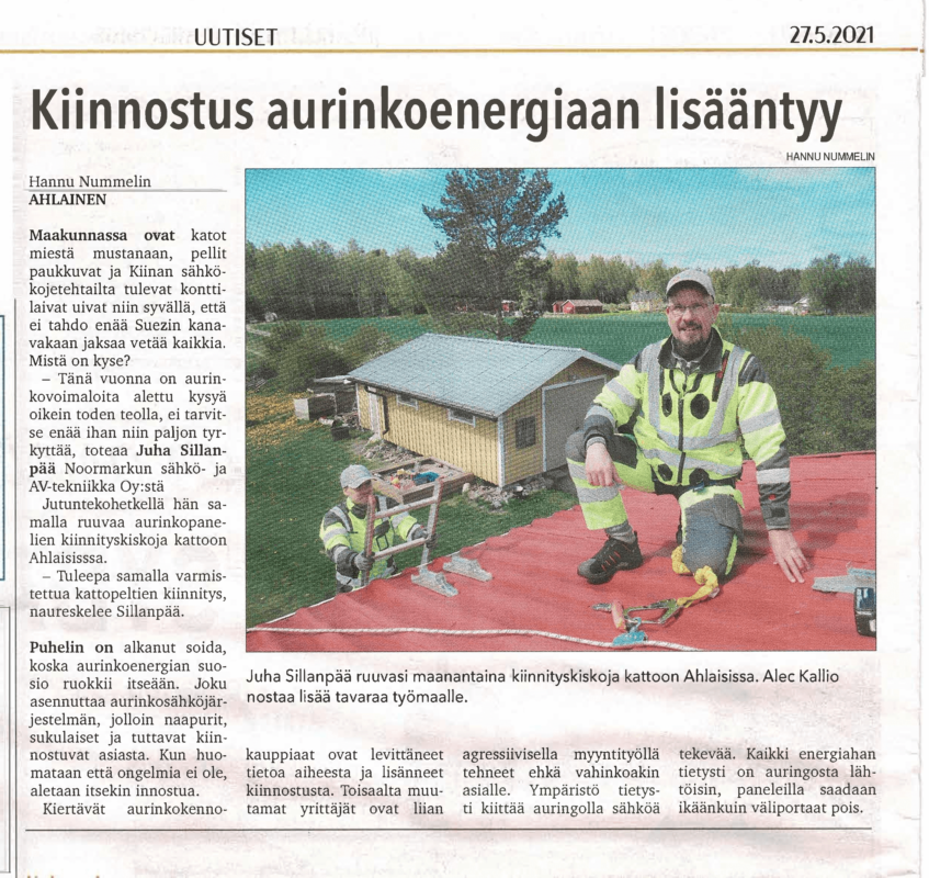 Kiinnostus aurinkoenergiaan lisääntyy, Sähkö-av